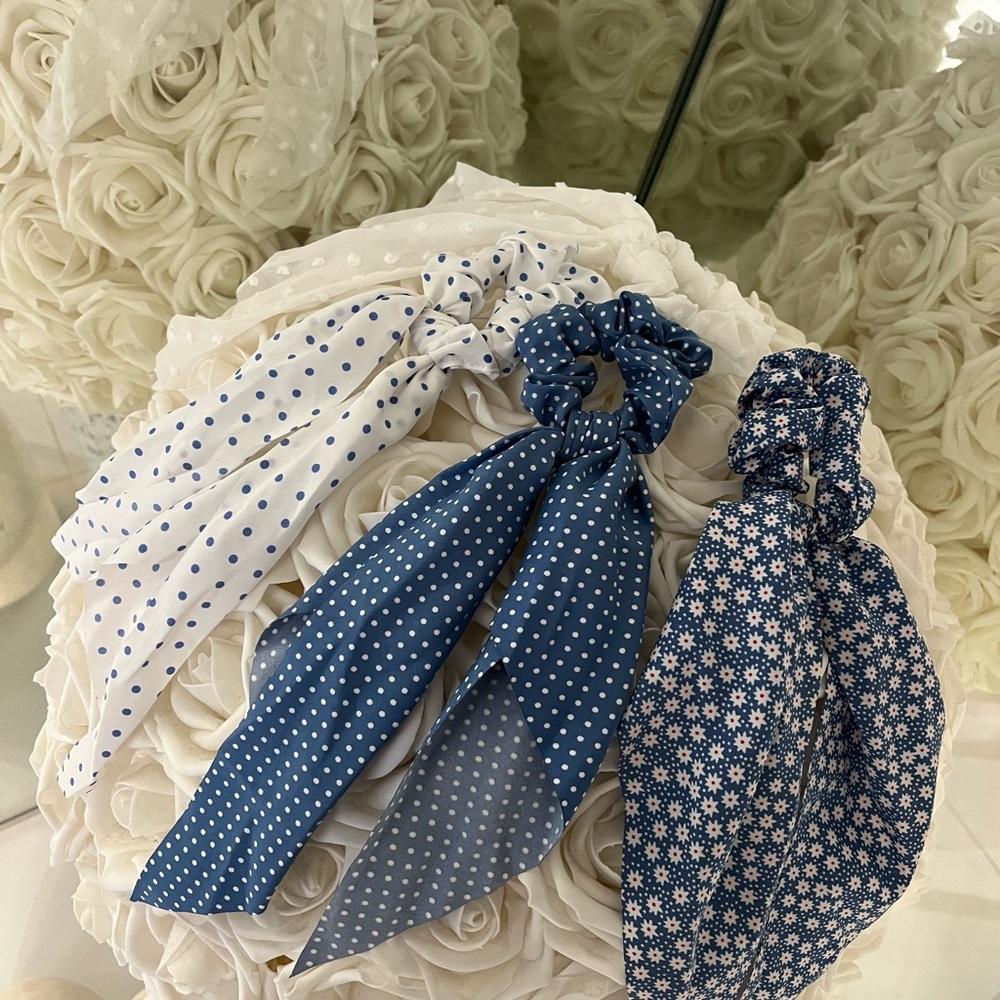 4 piece Polka Dot & Floral Scarf Scrunchie hair tie Set